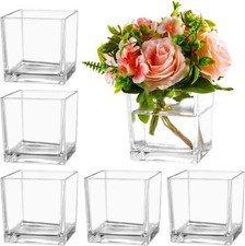 Square Clear Glass Vase Set of 6, Decorative Vases, Square Centrepieces