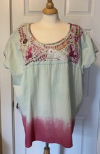Vintage Oaxacan Huipil Mexican Hippie Boho Embroidered Blouse Top Ombr 