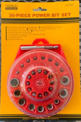 30 PC  Tool Power Screw Bit  Nut Drivers Magnetic Holder  Plastic  Rotary Case