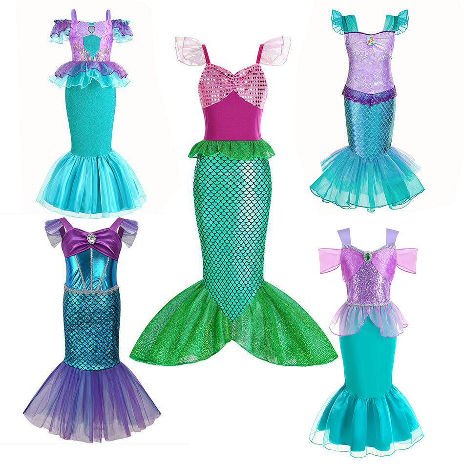 Niñas Sirena Ariel Princesa Halloween Disfraz Faldas Carnaval Fiesta Vestido Elegante