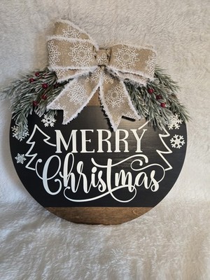 Hand-made Sign  Featuring Merry Christmas, The Star Of David And A Cross.