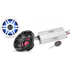 Clarion Marine 4 Channel Amp CMS-651RGB-SWB 6.5" LED Boat Audio Upgrade Bundle