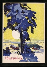 Artist postcard Jupp Wiertz: winter protection of the engine by shell car oil X