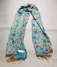 Pashmina Scarf Shawl Wrap Turquoise Gold Circles Spots Pattern. Women 72 x 26