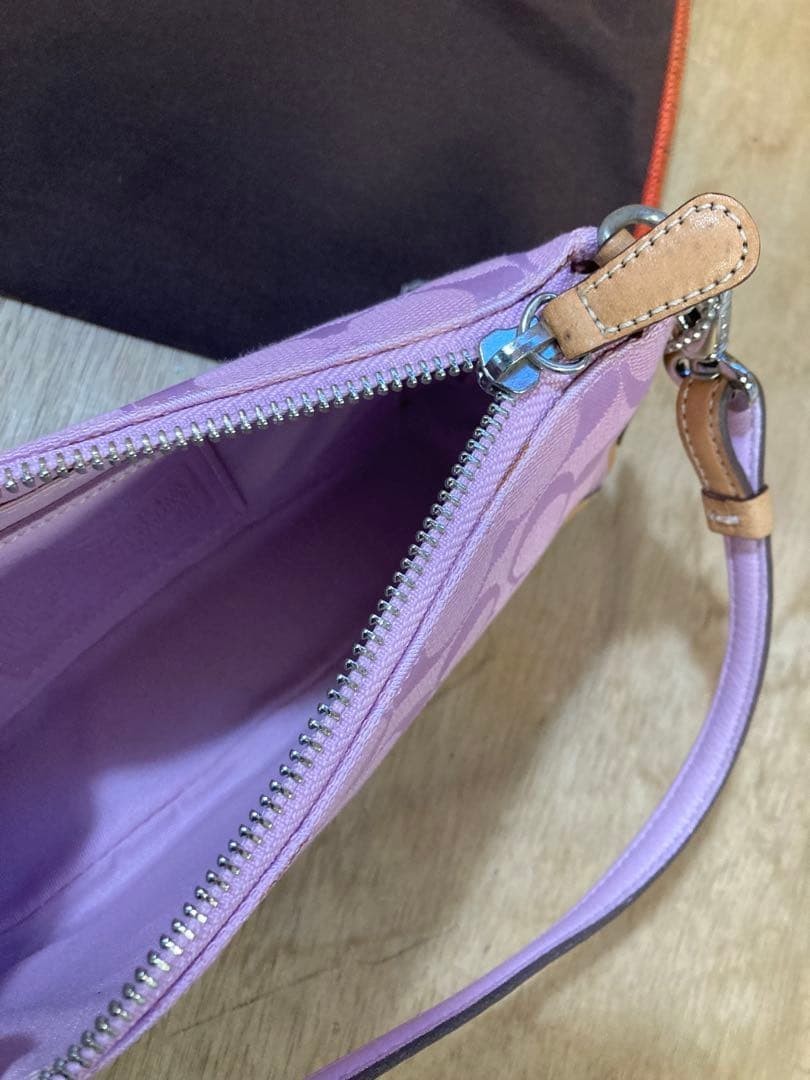 COACH Signature Demi Mini Pouch Shoulder Bag Canvas Leather Pink