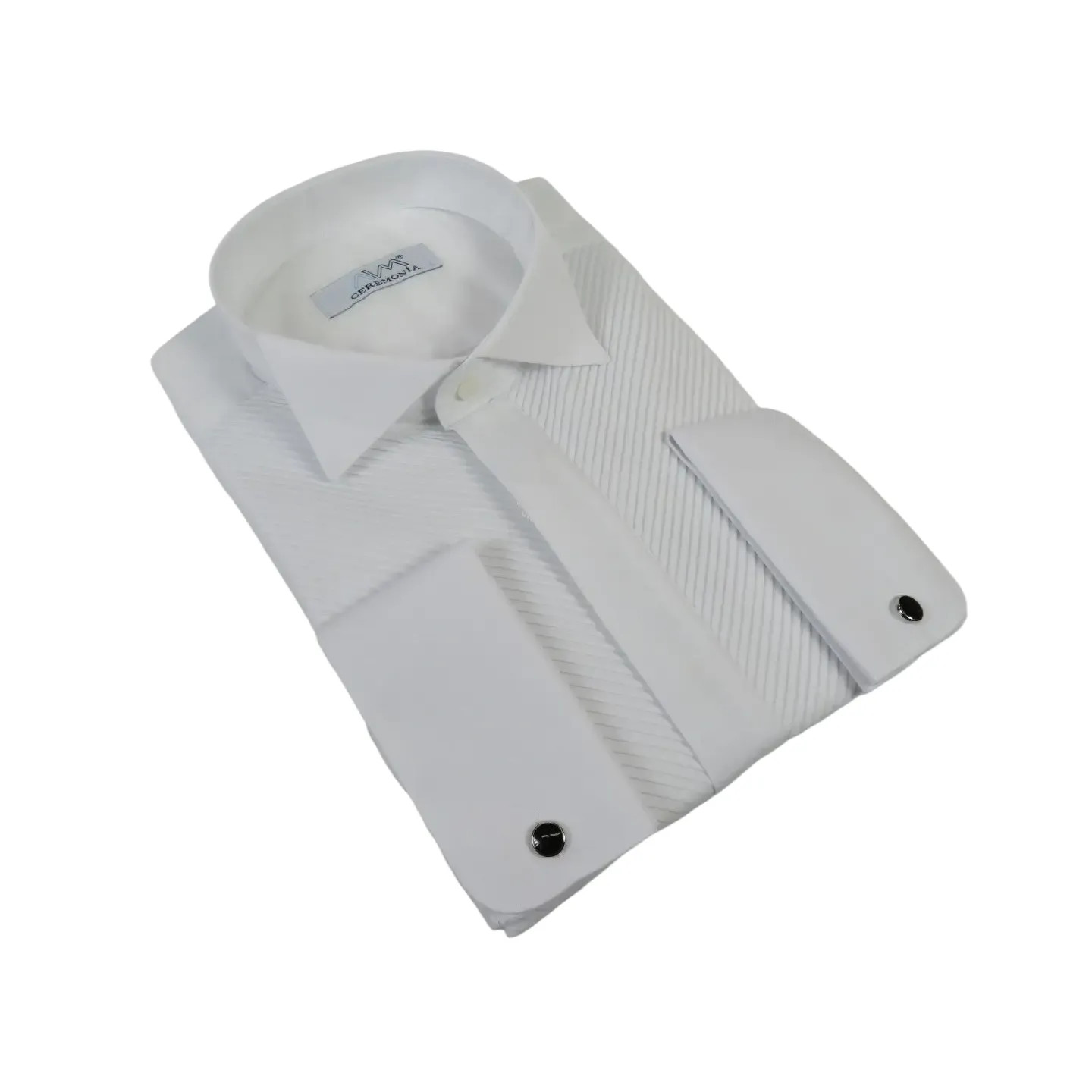 Men CEREMONIA Formal Cotton Shirt Wingtip Slim Fit Turkey ATC 13 White Pleated 13390₽