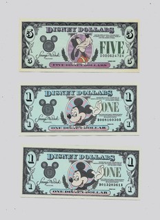Disney Dollar Goofy $5 1989 Series & 1990 Two One Dollar Mickey Notes
