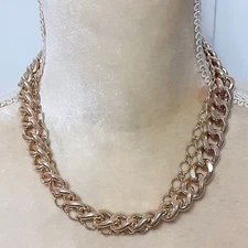Heavy gold tone 16" necklace double chain statement piece classic