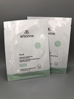 (2) Arbonne Radiance Sheet Mask with Niacinamide For Dry Skin Vegan - Brand New