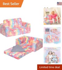 Plush Unicorn Convertible Sofa Bed for Kids - Perfect Toddler Couch with Blanket