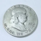 1951 S Ben Franklin- US Half Dollar-90% Silver- Coin #6303