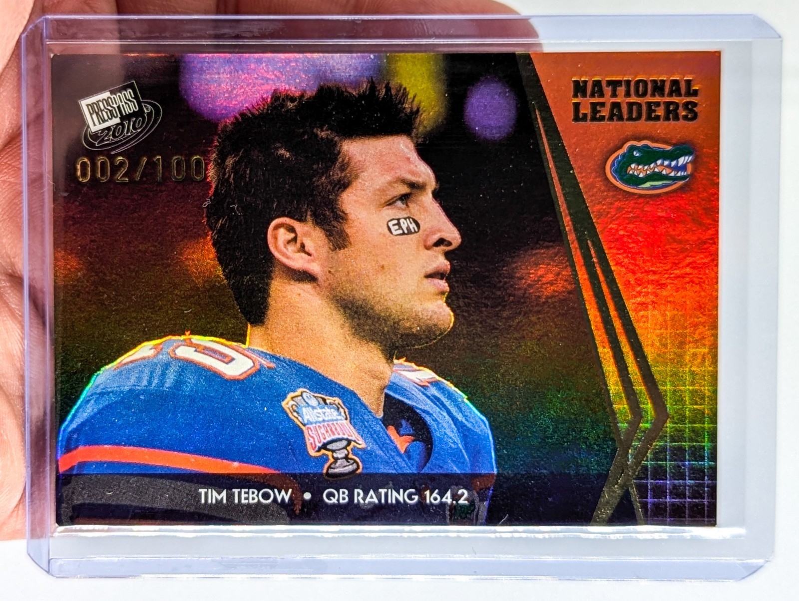 2010 Press Pass Gold Reflectors #61 Tim Tebow NL /100 Florida Gators