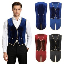US Men Waistcoat Button Down Vest Banquet Tailcoat Medieval Blazer Stage Velvet