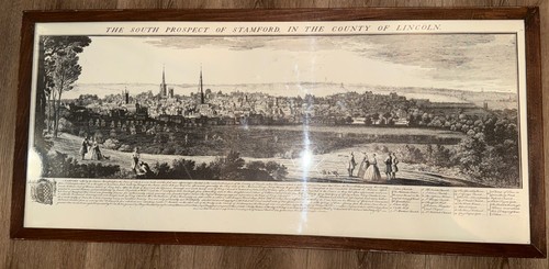 Framed Antique Print South Prospect of Sanford in The County of Lincoln 33”x 15