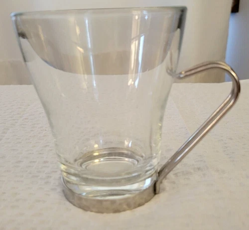 Vitrosax Italy Glass Cappaccino/Coffee Mug 4" Clear w/Metal handle