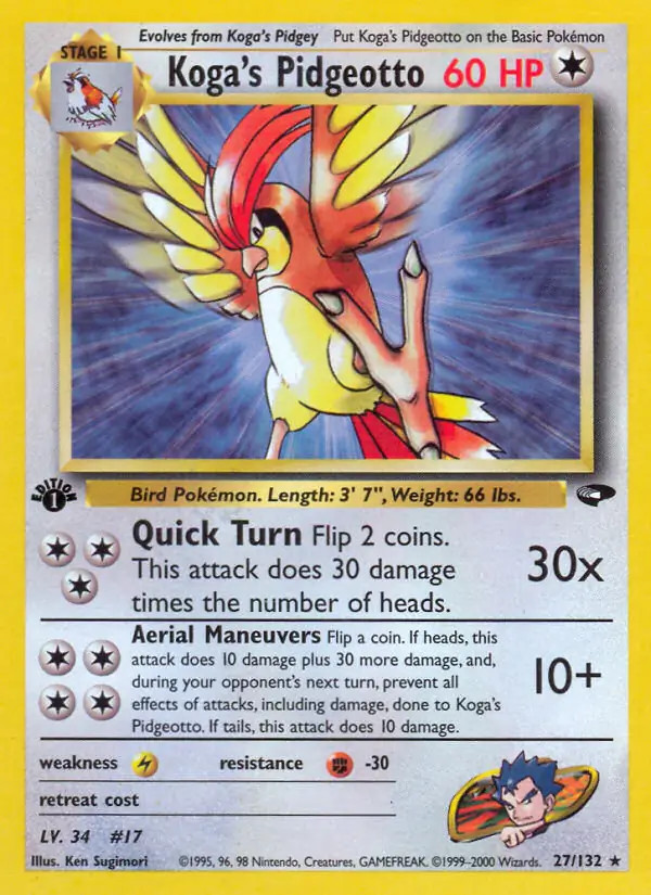 Koga's Pidgeotto - 27/132 - Pokemon Gym Challenge 1st Edition Rare Card NM