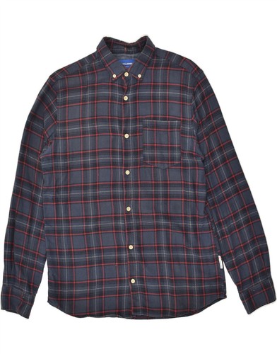 JACK & JONES Mens Flannel Shirt Medium Grey Check Cotton AN20