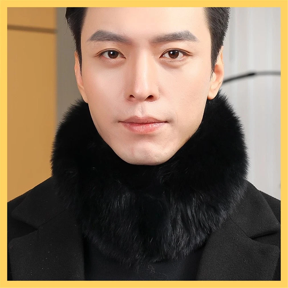 Men's Real Fox Fur Scarf Thicken Winter Warm Neck Wrap Collar Size 50x12cm