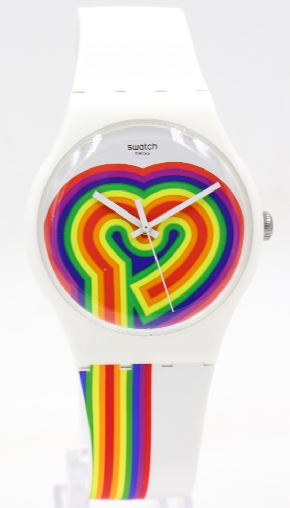 New Swiss Swatch Originals BEATING LOVE White Rainbow Heart  display picture 2