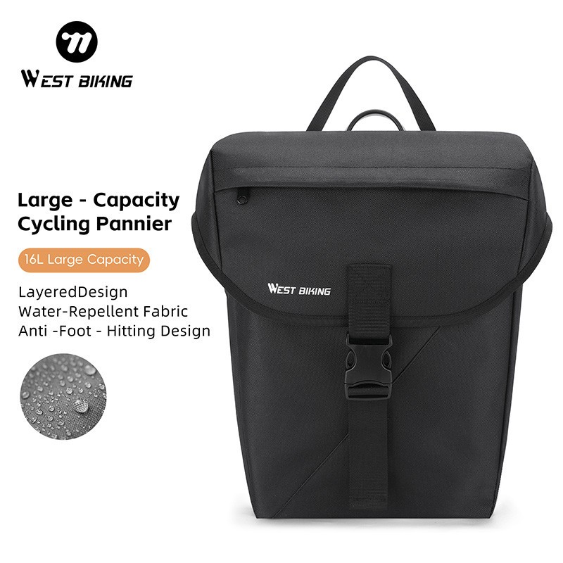 (New with tags) WEST BIKING Waterproof Bike Single Pannier MTB Bicycle Rear Bag Black 16L 1PCS (33.28 USD)