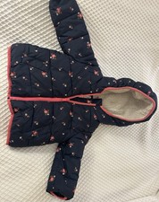 Baby Gap Girls 18-24 Months Fleece Lined Winter Puffer Jacket Coat Blue Floral