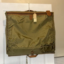 Vintage Hartmann Folding Garment Bag Luggage Green Nylon Leather Trim Carry On