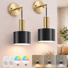 Battery Operated Wall Sconces Set of , Black Gold Wireless Rechargeable Wal...