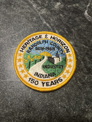 Randolph County IN 1968 Sew On Patch Rare 3  Logo Trucker Hat Sesquicentennial