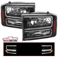 Black Headlights Fits 1999-2004 Ford F250 F350 F450 SuperDuty Excursion LED Tube