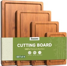 4-Piece Set Bamboo Cutting Board for Kitchen - Crack-Resistant Wood Chopping