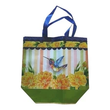 Reusable Shopping Tote Bag Colorful Hummingbird Flowers Eco-Friendly Grocery