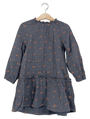 vertbaudet Mädchen Freizeitkleid Gr. 110 Grau Blumenmuster Casual Rüschen