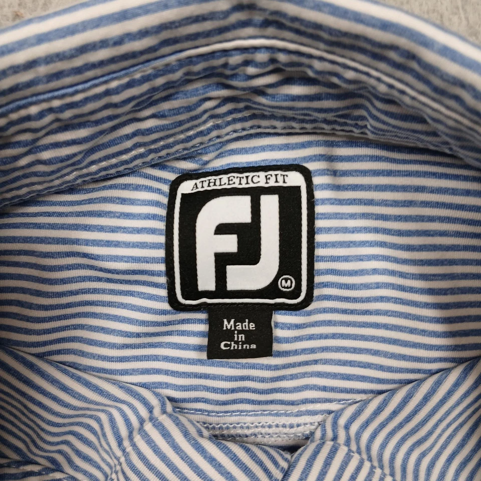 FootJoy Polo Shirt Mens Medium Blue White Stripe Athletic Fit Golf TPC Potomac - Image 4 of 4