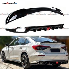 Si Sport Trunk Spoiler & LED Rear Bumper Diffuser For 2022-25 Honda Civic Sedan