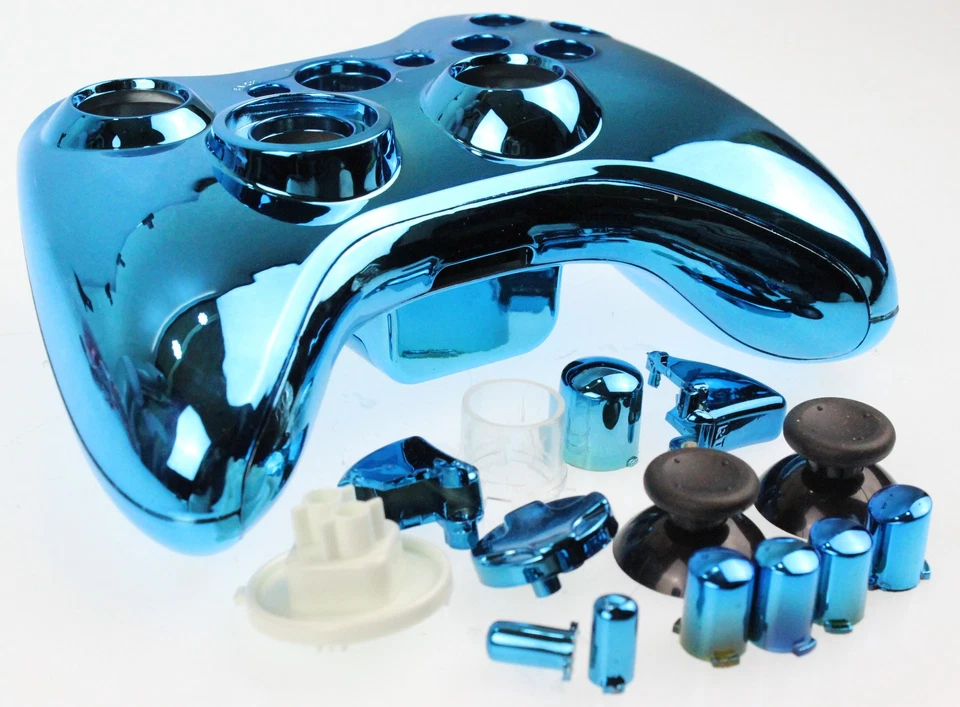 Replacement Custom Chrome Blue Xbox 360 Controller Shell Case - Image 3 of 4