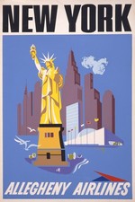 1960s New York Allegheny Airlines Poster Statue of Liberty NYC Art Print