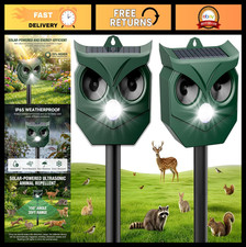 2 Pack Solar Ultrasonic Animal Repeller with LED Lights - Outdoor Cat Pest Det