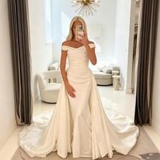 Mermaid Wedding Dresses Off the Shoulder Satin Bridal Gown With Detachable Train
