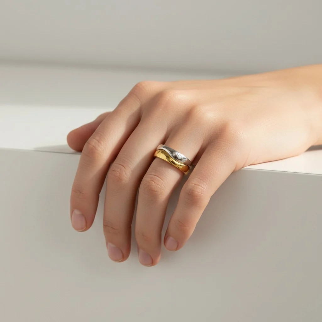 Cartier Nouvelle Vague 18k White & Yellow Gold Interlocking Ring