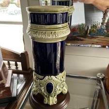 Gustave De Bruyn Fives Lille. 1838-1916  COBALT BLUE CERAMIC ROLL VASE. 31.5cm