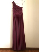 Davids Bridal Long Chiffon Dress Wine Burgundy Size 4 One  Shoulder Dress Gown
