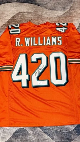 🔥 NFL Miami Dolphins Ricky Williams Autographed 420 Orange Weed Jersey w/ SWAU