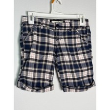 Abercrombie Kids Plaid Shorts Navy Blue White Pink Stretch Size 12 Cuffed Preppy