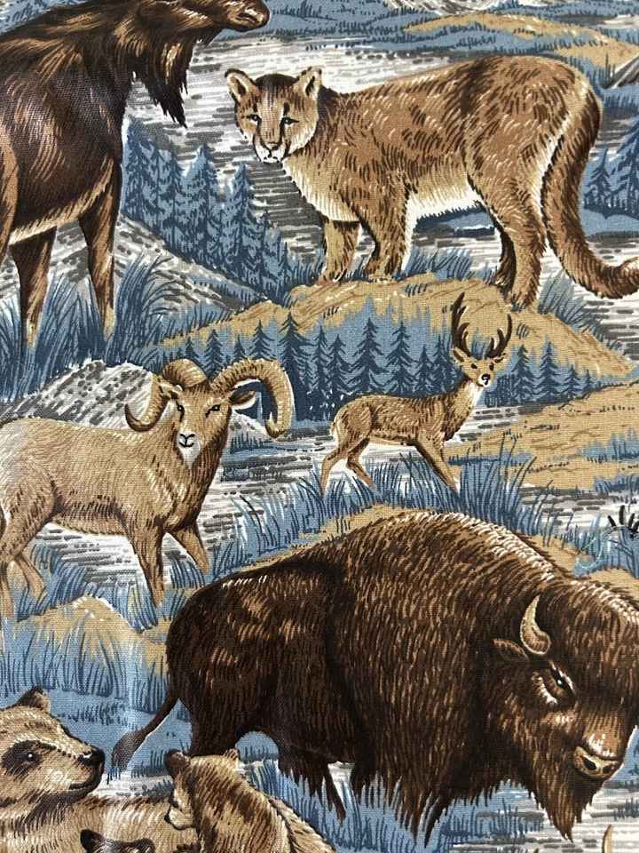 Cranston Bear Deer Wildlife Cotton Fabric Blue Brown 57" x 44" - Image 2 of 4