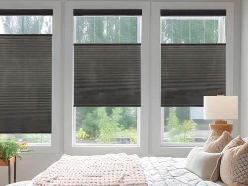 No Drill Top Down Light Filtering Black Cellular Shade Cordless Honeycomb Blinds - Picture 4 of 17