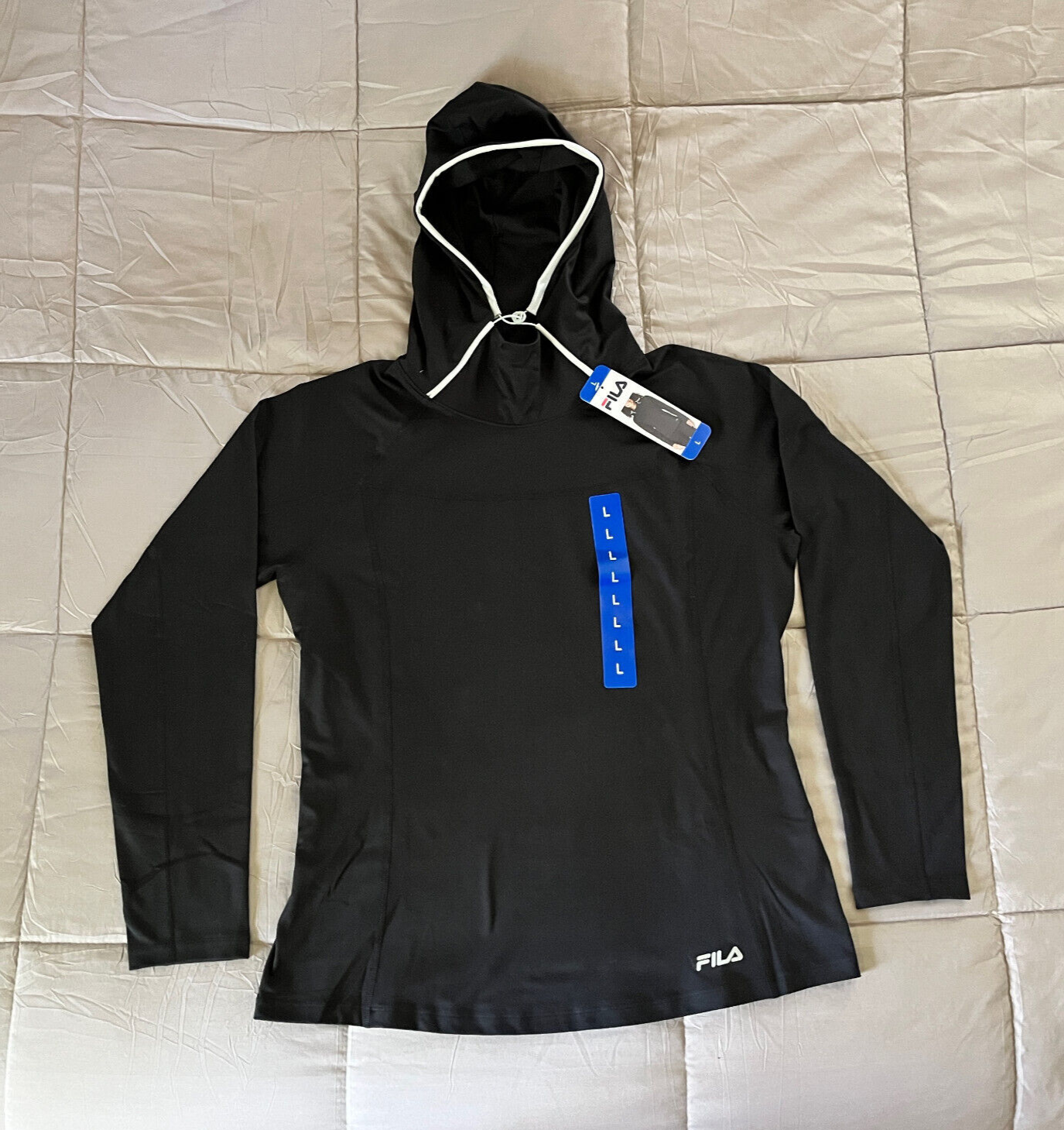 Felpa con cappuccio pullover da donna Fila * Taglia L * Nero * Wicking * Nuova con etichette