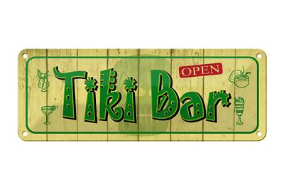 Blechschild Spruch 27x10 cm Tiki Bar open Alkohol Metall Deko Schild tin sign