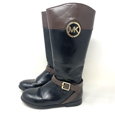 Michael Kors Emma Blaire Black Brown Tall Boots Girls Size Vegan Leather  - Main Image