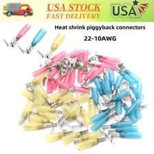 22-10AWG Heat Shrink Quick Disconnect Piggyback Terminals Wire Crimp Connectors