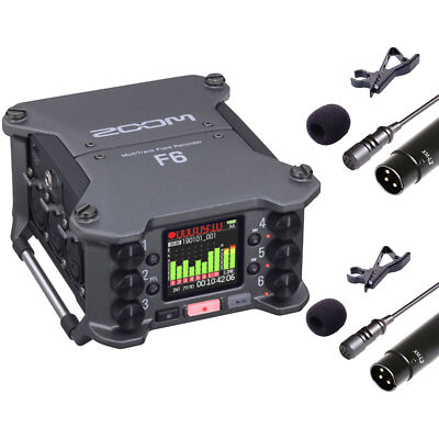 Zoom F6 6-Input Multi-Track Field Recorder with 2x Wired XLR Lavalier Microphone